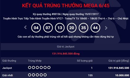 Kết quả Vietlott ngày 19/7: Giải Jackpot 131 tỷ đã tìm thấy chủ nhân