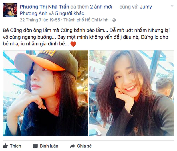 Nhã Phương gây chú ý khi nhắn nhủ fan đừng lo lắng vì dù cô dễ mít ướt nhưng lại vô cùng ngang bướng nên bay một mình không có vấn đề gì.