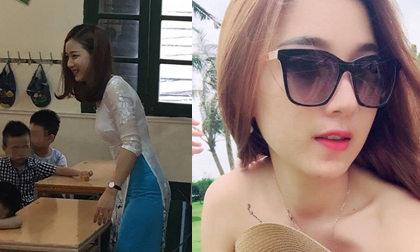 Cận cảnh nhan sắc cô giáo lớp 1 xinh đẹp như thiên thần khi bị chụp lén
