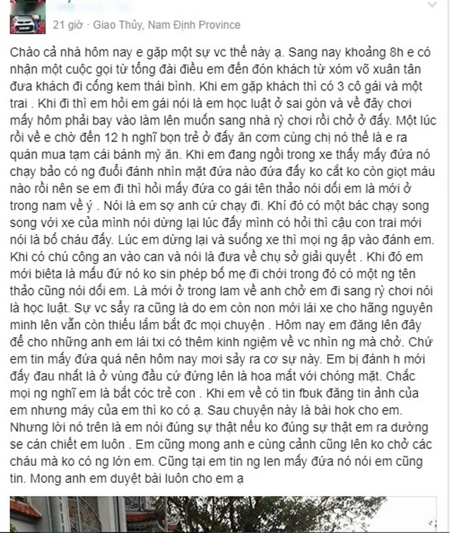 tai xe xe taxi noi gi ve viec bi hieu lam bat coc 4 hoc sinh lop 6? - 1