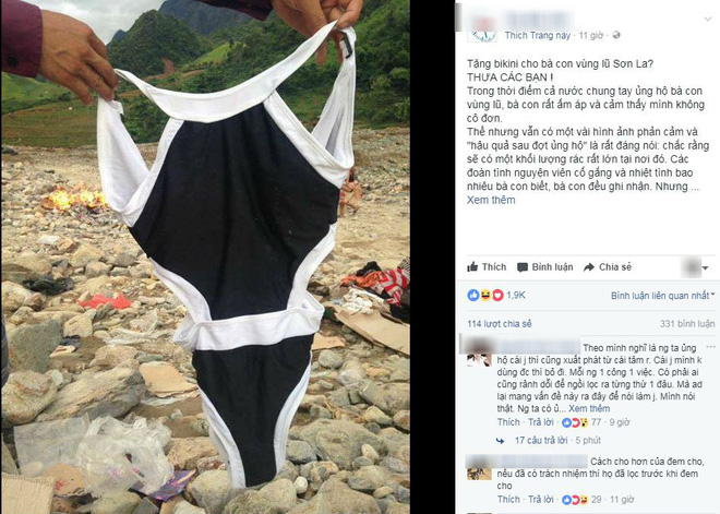 Mang bikini, đồ lót cũ đi từ thiện cho đồng bào vùng lũ Sơn La, nữ mạnh thường quân gây phẫn nộ - Ảnh 1.