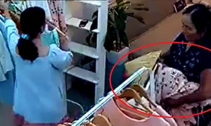 Bà già chuyên mang bao tải đi trộm đồ shop quần áo bị mời lên phường