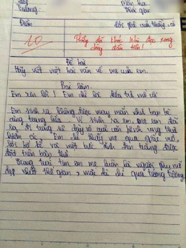 bai van ta me dat diem 10 khien thay giao phai bat khoc ngay khi doc dong dau tien - 1