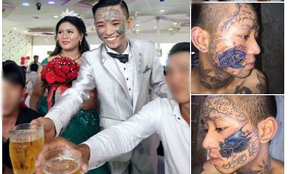 Xôn xao đám cưới của chú rể 9x xăm trổ kín mặt bên cạnh cô dâu trái ngược hoàn toàn