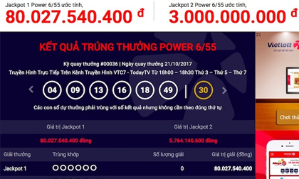 Người thứ 2 trúng jackpot “khủng” Power 6/55 của xổ số Vietlott