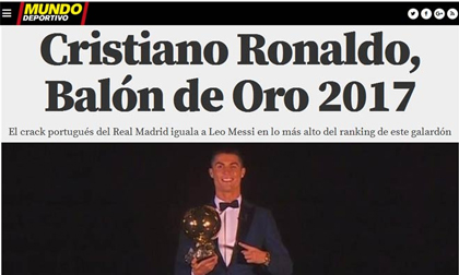 Báo chí thế giới “quỳ rạp” trước Ronaldo 5 Quả bóng Vàng