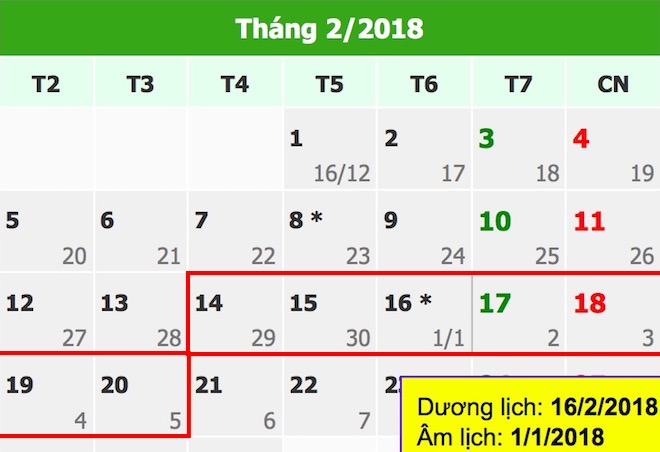Lịch nghỉ Tết Nguyên đán Mậu Tuất 2018 chính thức - 1