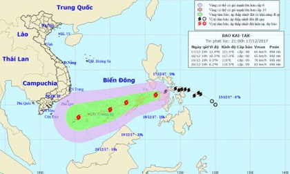 Trưa nay bão Kai-tak đi vào biển Đông, trở thành cơn bão số 15 trong năm nay ở Việt Nam