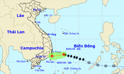 Bão số 1 suy yếu, đổi hướng vào vùng biển Ninh Thuận-Bến Tre