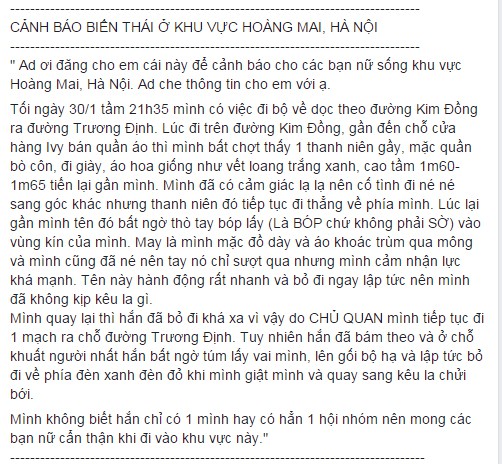 Hà Nội: Xôn xao sự xuất hiện của kẻ biến thái chuyên rình rập những cô gái trẻ để sàm sỡ