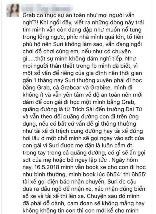 Mẹ bé gái 9 tuổi bị tài xế Grab quấy rối tình dục: Sờ mó cơ thể người khác bằng lời nói là điều không thể chấp nhận - Ảnh 1.