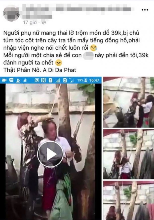 Trộm món hàng đồng giá 39.000 đồng, một phụ nữ mang thai bị cột tóc ở gốc cây rồi đánh dã man
