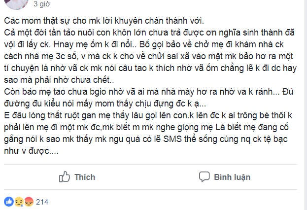 Cô gái nuốt nước mắt nhìn mẹ già bệnh nặng tự đi viện một mình dẫu nhà chồng cách vỏn vẹn 3 cây số, chỉ vì “chồng không cho đi” - Ảnh 1. Cô gái nuốt nước mắt nhìn mẹ già bệnh nặng tự đi viện một mình dẫu nhà chồng cách vỏn vẹn 3 cây số, chỉ vì “chồng không cho đi” - Ảnh 1.