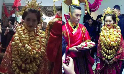 Cưới đại gia 9x, cô dâu xinh đẹp đeo vàng nặng trĩu 'suýt gãy cổ'