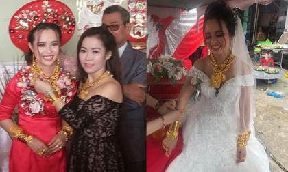 Hoa mắt trước cảnh cô dâu Hậu Giang đeo 129 cây vàng trĩu cổ kín tay