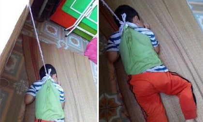 Xót xa hình ảnh bé trai 4 tuổi bị buộc dây vào cổ, nhốt trong lớp học