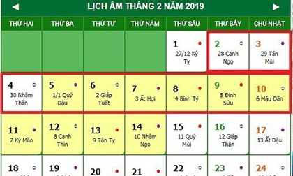 Tết nguyên đán 2019 được nghỉ mấy ngày?