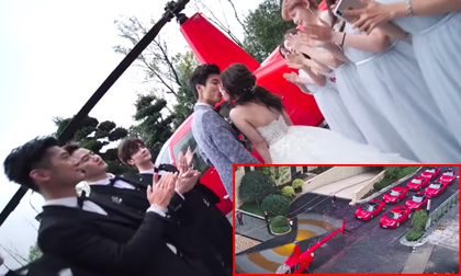 Dùng trực thăng và 8 chiếc Ferrari đỏ chói đi rước dâu, chú rể Trung Quốc khiến dân tình 'lác mắt'