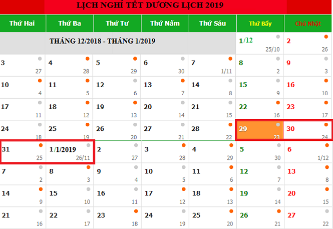 Người lao động nghỉ 4 ngày Tết dương lịch 2019 - 1