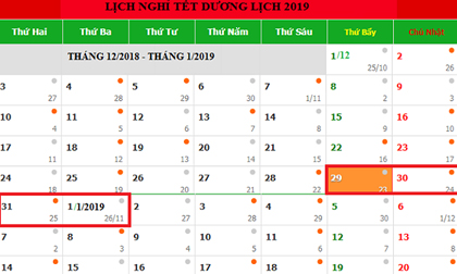Người lao động nghỉ 4 ngày Tết dương lịch 2019
