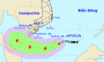 Bão số 1 giật cấp 10 cách Côn Đảo 450km, liên tục đổi hướng