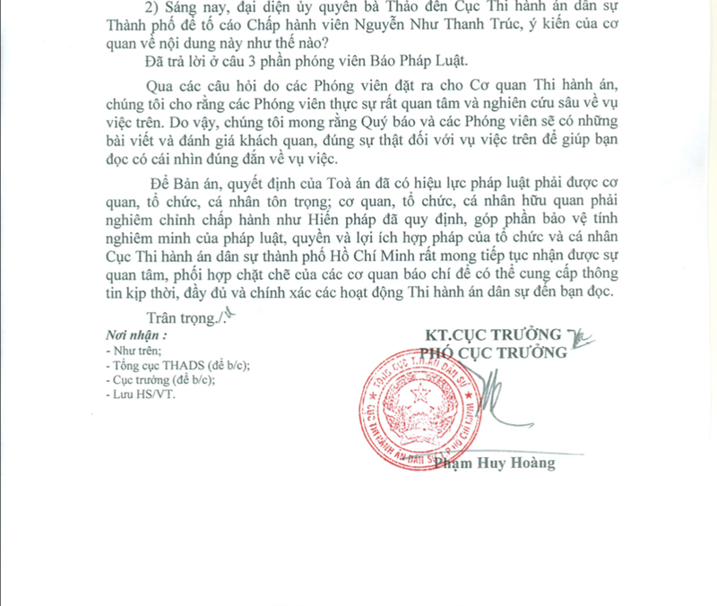 Cục THADS nói về vụ bà Thảo không trả con dấu cho Trung Nguyên