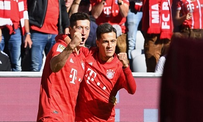 Lewandowski và Coutinho nổ súng, Bayern Munich thắng tưng bừng trên sân nhà