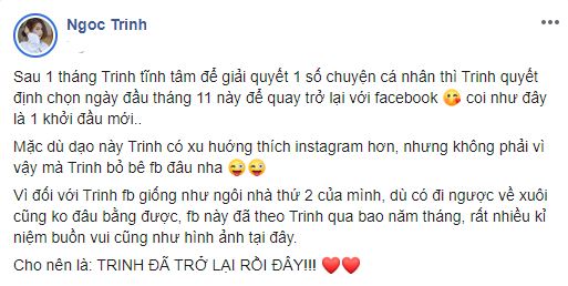 Ngọc Trinh tiết lộ lý do trở lại facebook sau một tháng “đóng cửa” hình ảnh 2 ngoc trinh tiet lo ly do tro lai facebook sau mot thang “dong cua” hinh anh 2