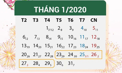 Lịch nghỉ Tết Nguyên đán Canh Tý 2020 chính thức chuẩn nhất