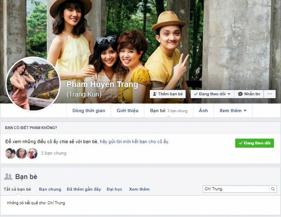 Hiện tại con gái và nghệ sĩ Chí Trung không còn là bạn bè trên facebook.    
