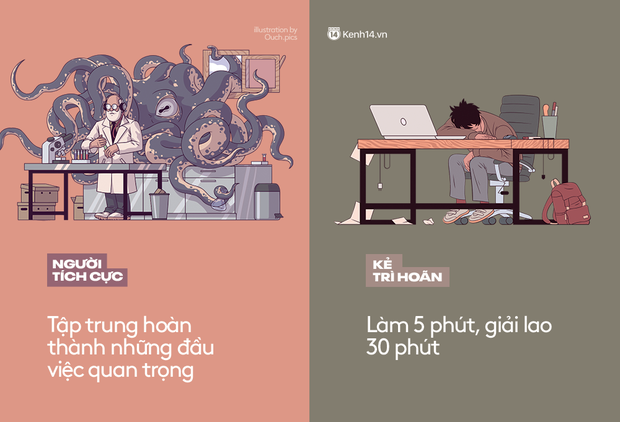 '. Đây chính là những khác nhau dễ thấy nhất giữa người làm việc hiệu quả và kẻ lúc nào cũng thích trì hoãn .'