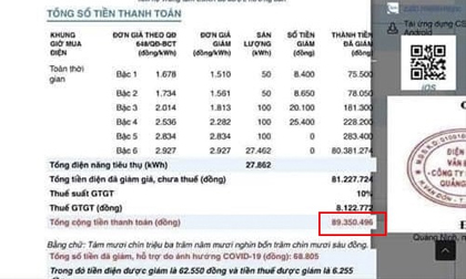 Người dân bất ngờ với hóa đơn tiền điện gần 90 triệu đồng