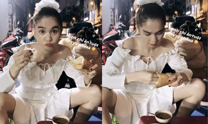 Mặc đồ gợi cảm, Ngọc Trinh gây chú ý vì dáng ngồi 'bá đạo' khi ăn quán vỉa hè