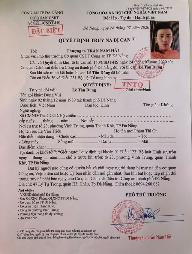 An ninh - Hình sự - Đà Nẵng: Truy nã đối tượng giết người vì cho rằng bạn gái bị nhìn trộm