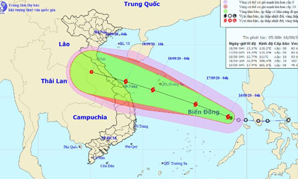Thời tiết ngày 16/9: Bão số 5 di chuyển nhanh về các tỉnh miền Trung, liên tục mạnh thêm
