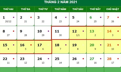 Lịch nghỉ Tết nguyên đán 2021: Người lao động có 7 ngày nghỉ