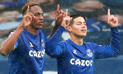 James Rodriguez lập cú đúp đưa Everton trở lại ngôi đầu