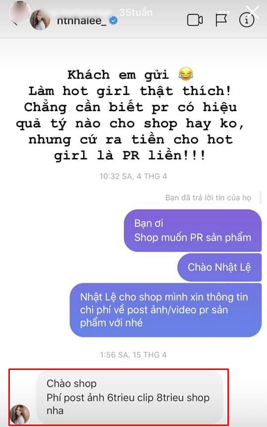 Nhật Lê lộ bảng giá quảng cáo, dân tình xuýt xoa không ngớt với cái danh 'hot girl'