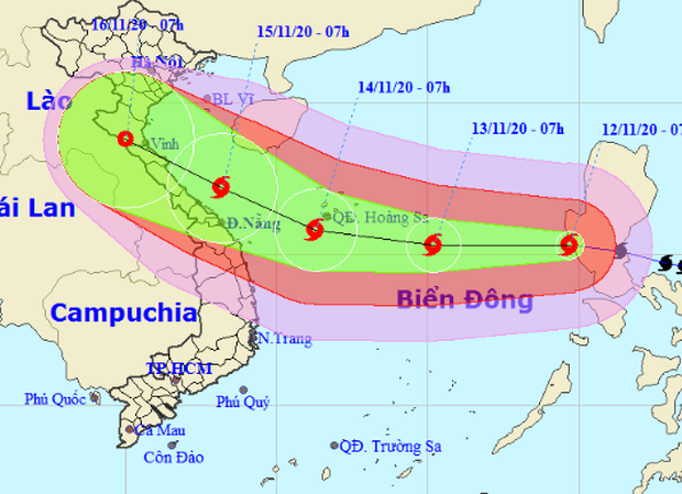 Bão Vamco đã vào Biển Đông, giật cấp 15 nhắm thẳng Hà Tĩnh đến Quảng Nam