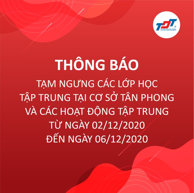 Thông báo nghỉ học của trường ĐH Tôn Đức Thắng ở cơ sở Tân Phong.