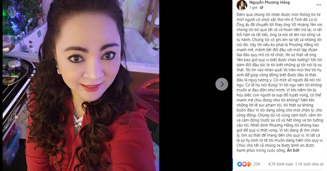 Bà Nguyễn Phương Hằng: 'Ông Võ Hoàng Yên xin chúng tôi bỏ qua và hoàn tiền trả lại, nói sẽ lên núi sống và tu hành' Bà Nguyễn Phương Hằng: 'Ông Võ Hoàng Yên xin chúng tôi bỏ qua và hoàn tiền trả lại, nói sẽ lên núi sống và tu hành'