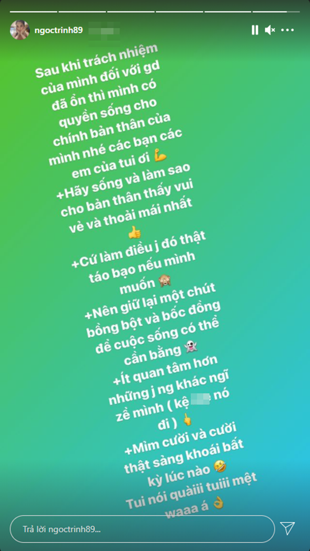 Sau 'đại hội' thanh lý đồ hiệu, Ngọc Trinh cảm thấy mệt mỏi, gửi 5 điều đạo lý nhắc nhở bạn bè và đàn em