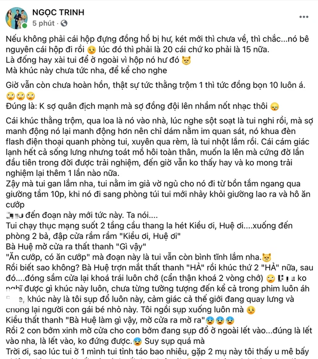 Ngọc Trinh đăng status dài kể ly kỳ chuyện vụ cướp 'nghìn cân treo sợi tóc', chi tiết giả vờ ngủ được giải thích rõ