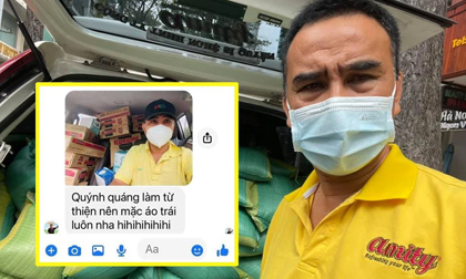 MC Quyền Linh gây xúc động với hình ảnh mặc áo trái vì vội đi làm từ thiện