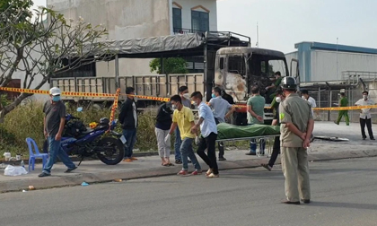 Xe tải bốc cháy lúc rạng sáng, bên trong có thi thể nam giới cháy đen