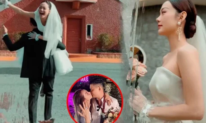 Minh Hằng khoe hậu trường chụp ảnh cưới, chú rể bế cô dâu bằng 1 tay