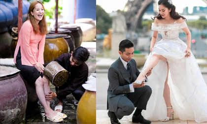Phan Hiển không ngại quỳ gối rửa chân, đeo giày cho Khánh Thi, độ cưng chiều bà xã hiếm ai sánh bằng