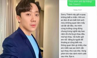 Xôn xao tin nhắn Trấn Thành gửi cho Lý Hải giữa ồn ào phim ảnh, thái độ của đàn anh được khen hết lời Xôn xao tin nhắn Trấn Thành gửi cho Lý Hải giữa ồn ào phim ảnh, thái độ của đàn anh được khen hết lời