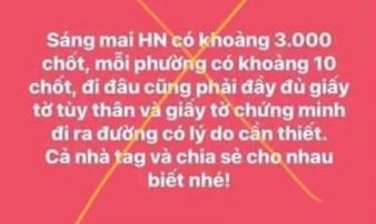 Xử phạt 12,5 triệu đồng người phụ nữ tung tin 'Hà Nội có 3.000 chốt kiểm soát, mỗi phường có 10 chốt' Xử phạt 12,5 triệu đồng người phụ nữ tung tin 'Hà Nội có 3.000 chốt kiểm soát, mỗi phường có 10 chốt'