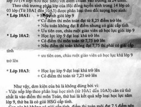 Nội dung công văn của ông Trần Thanh Tịnh - Hiệu phó Trường THPT số 1 Quảng Trạch, trả lời phản ánh của bà Trần Thị Hồng.